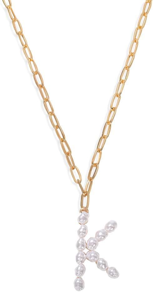 Dainty Big Pearl Initial Necklace, Fashion Letter Pendant Chain Necklace for Women | Amazon (US)