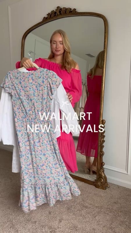 In love with these Walmart new arrivals! Perfect for a variety of spring and summer events! I’m wearing a size small in the pink dress, size xs in the white dress, small in the white and pink ruffle button down tops, size 6 in the Walmart jeans , and size 28 in the white Nordstrom Mother jeans. Easter // wedding guest dresses // bridal shower // baby shower // brunch // date night // casual wear // resort wear // vacationn wear // Walmart finds 

#LTKfindsunder100 #LTKstyletip #LTKSeasonal