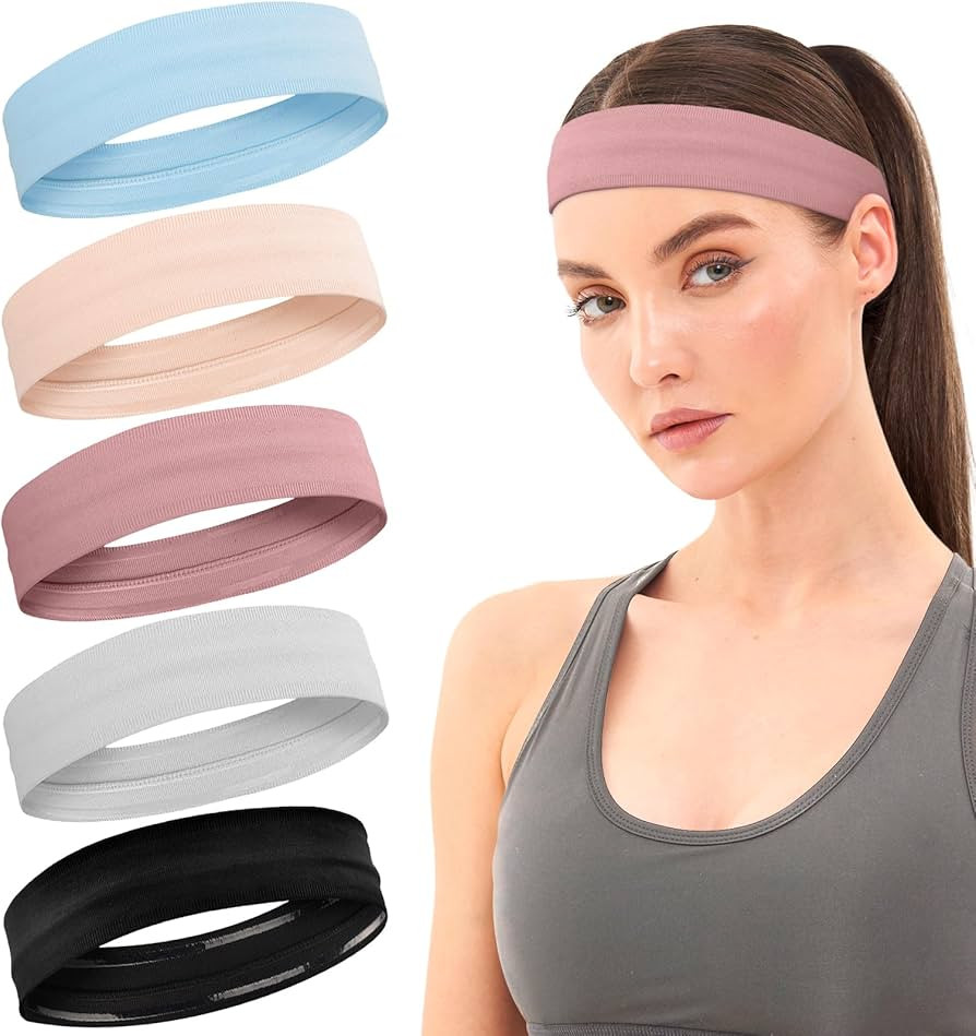 5 Pack Headbands for Women, Elastic Soft Fabric Non-Slip Premium Stretchy Sport Head Bands, Hair ... | Amazon (US)