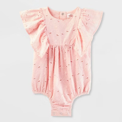 Baby Girls' Eyelet Bubble Romper - Cat & Jack™ Light Pink 6-9M | Target