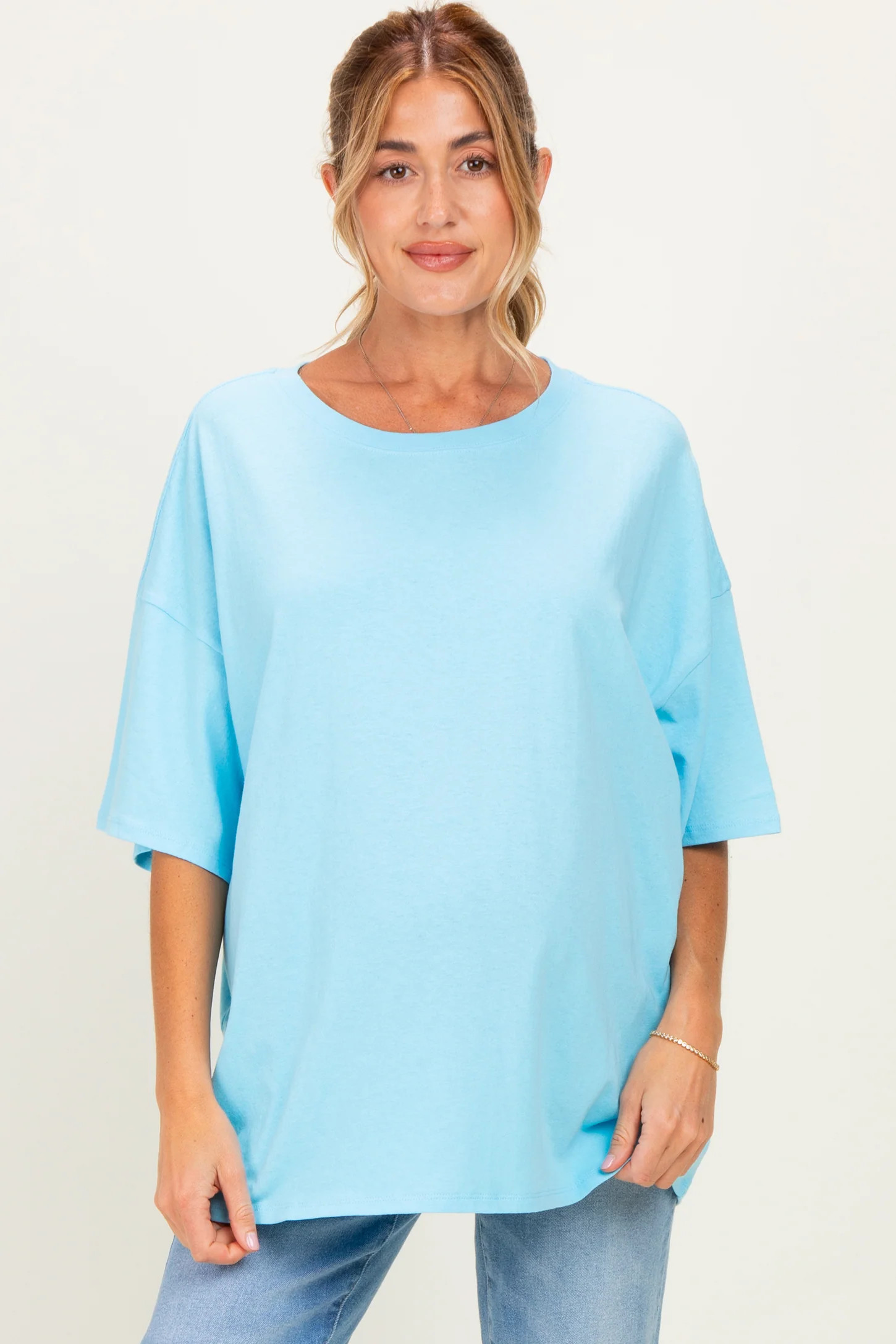Sky Blue Cotton Oversized Maternity Tee | PinkBlush Maternity
