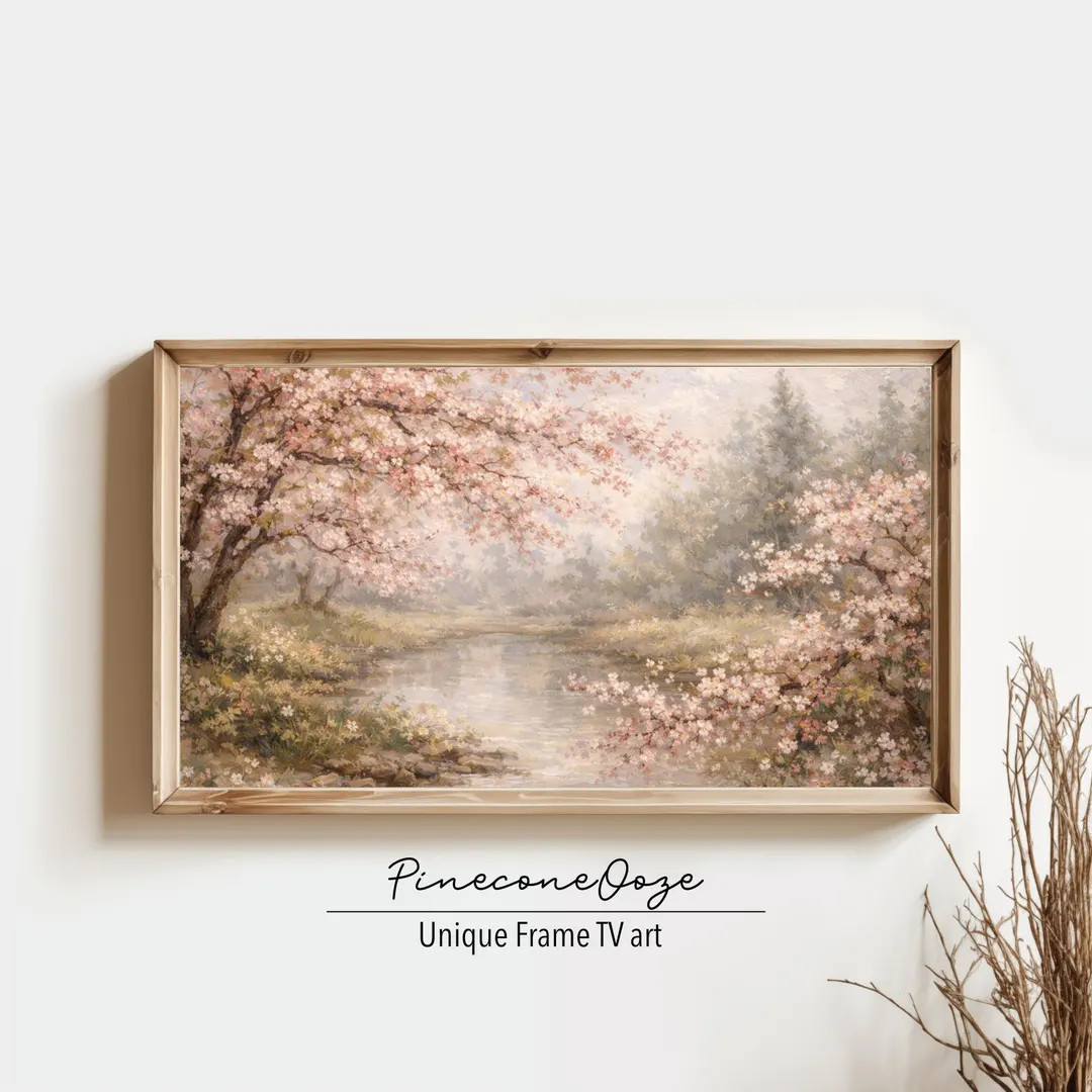 Cherry Blossom Landscape Frame TV Art | Spring Oil Painting | Digital Download | Etsy (US)
