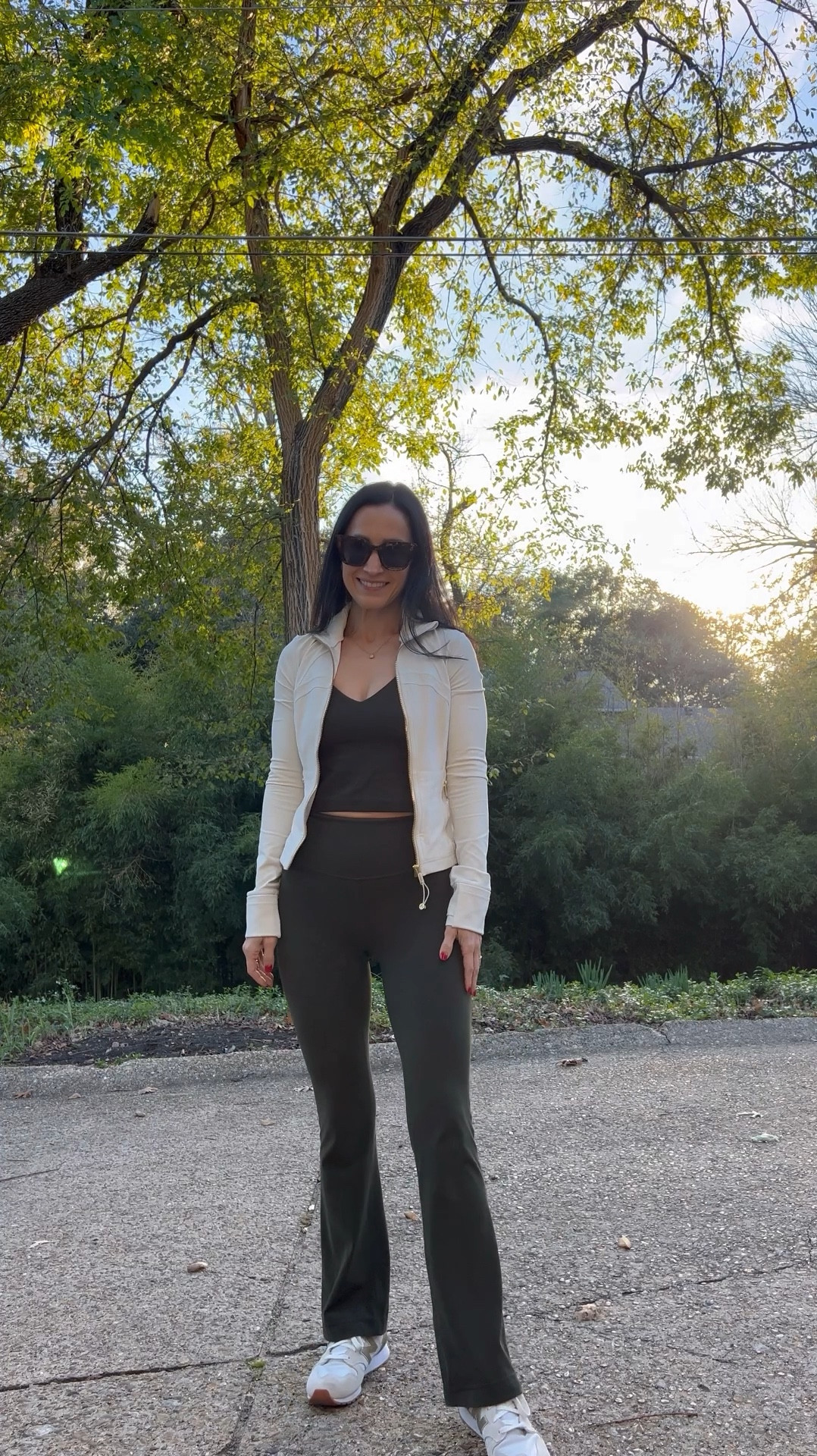 Dark olive green Lululemon flares, tank, & jacket with new balance sneakers. Wearing 2 in the pants, 6 in tank, 4 in jacket!

#LTKOver40 #LTKFitness #LTKActive