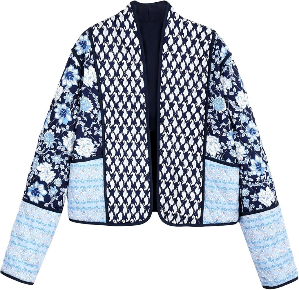 Yimoon Women's Quilted Jacket Lightweight Floral Print Cropped Puffer Coat Short Padded Open Fron... | Amazon (US)