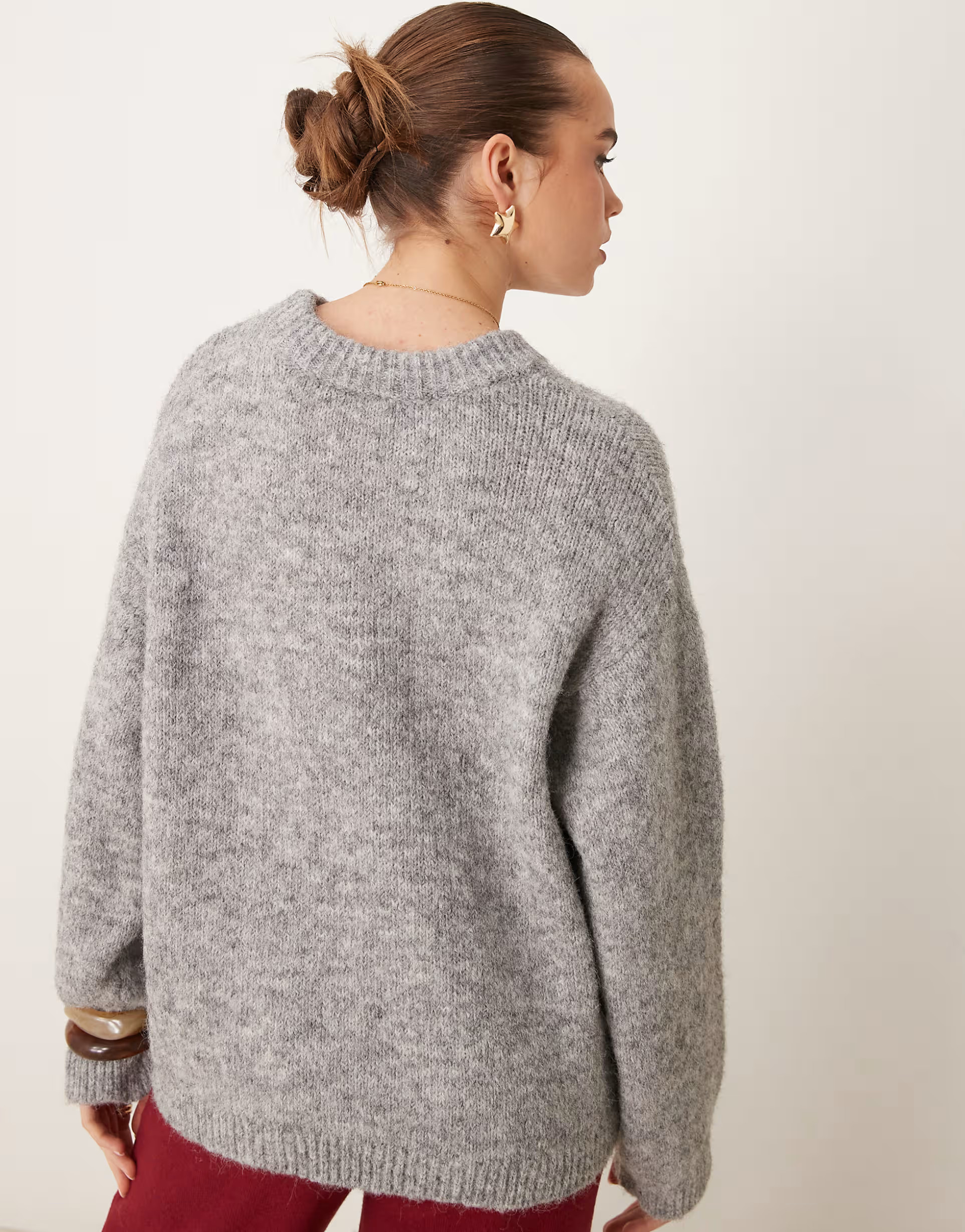 Gina Tricot super Soft knit oversized sweater in dark gray melange | ASOS | ASOS (Global)