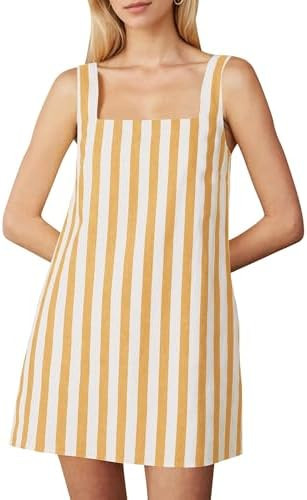 Burtell Summer Sleeveless Cotton Linen Mini Dresses for Women Casual Square Neck Backless Short D... | Amazon (US)