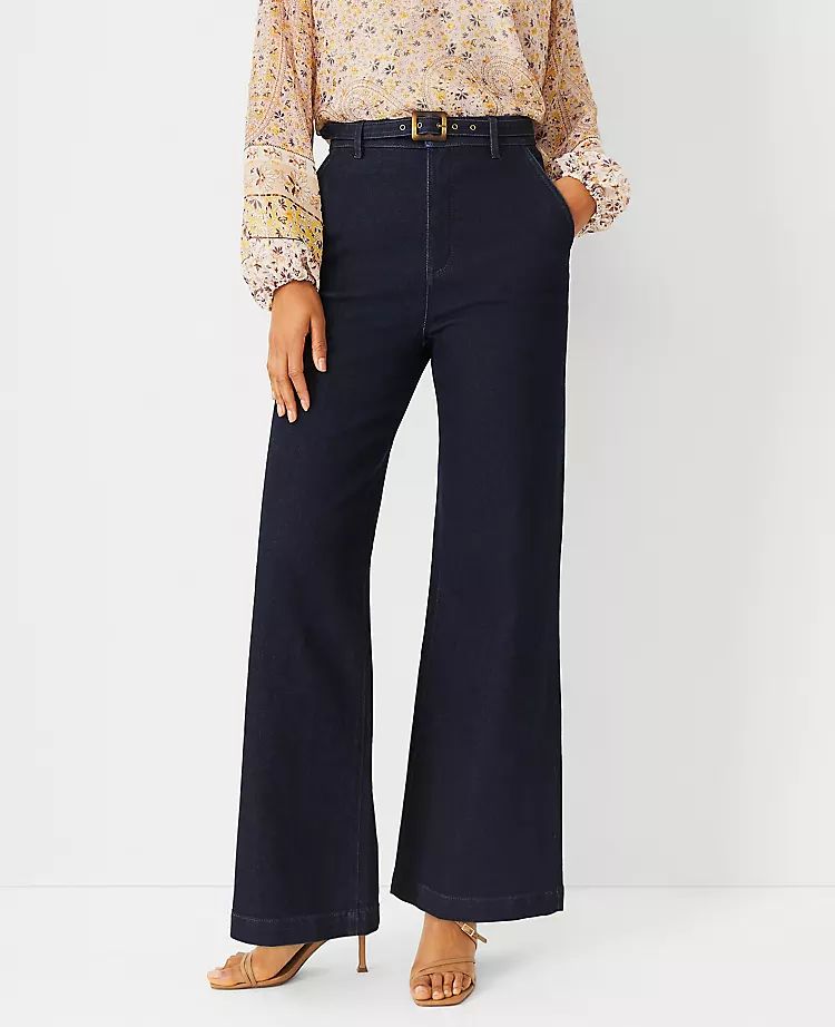 High Rise Belted Trouser Jeans in Rinse Wash | Ann Taylor | Ann Taylor (US)