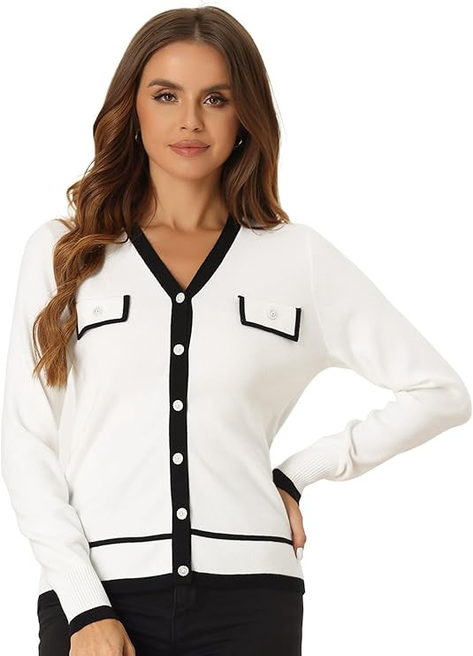 Allegra K Women's Button Knit Cardigan Contrast Color 2023 Fashion V Neck Long Sleeve Cardigan Sw... | Amazon (US)