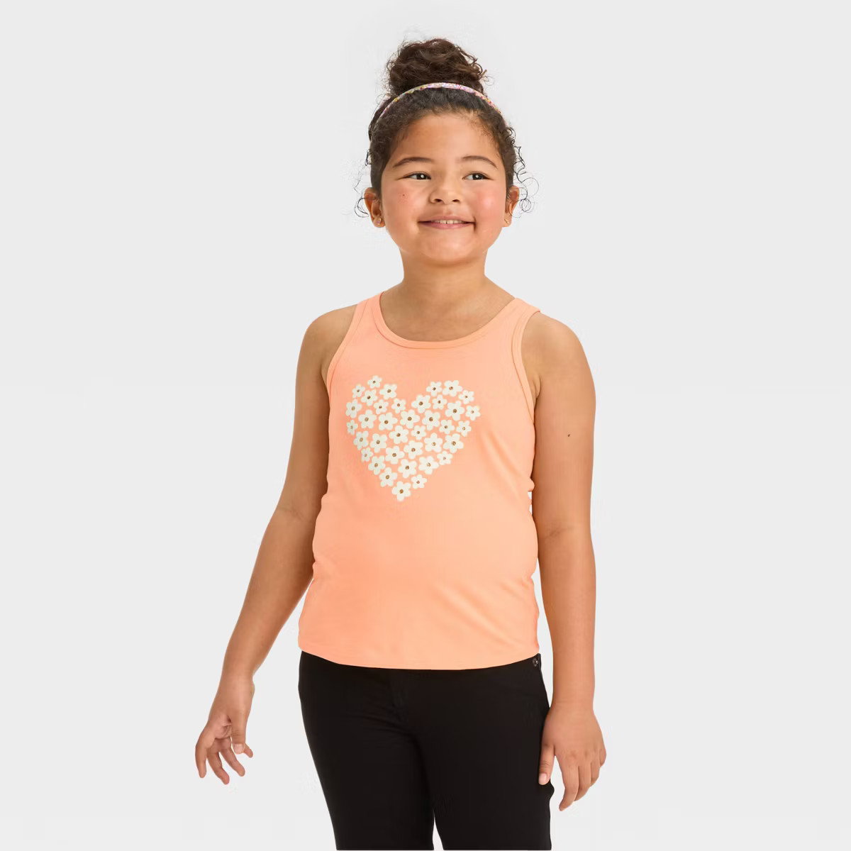 Girls' 'Flower Heart' Graphic Tank Top - Cat & Jack™ Peach Orange L | Target