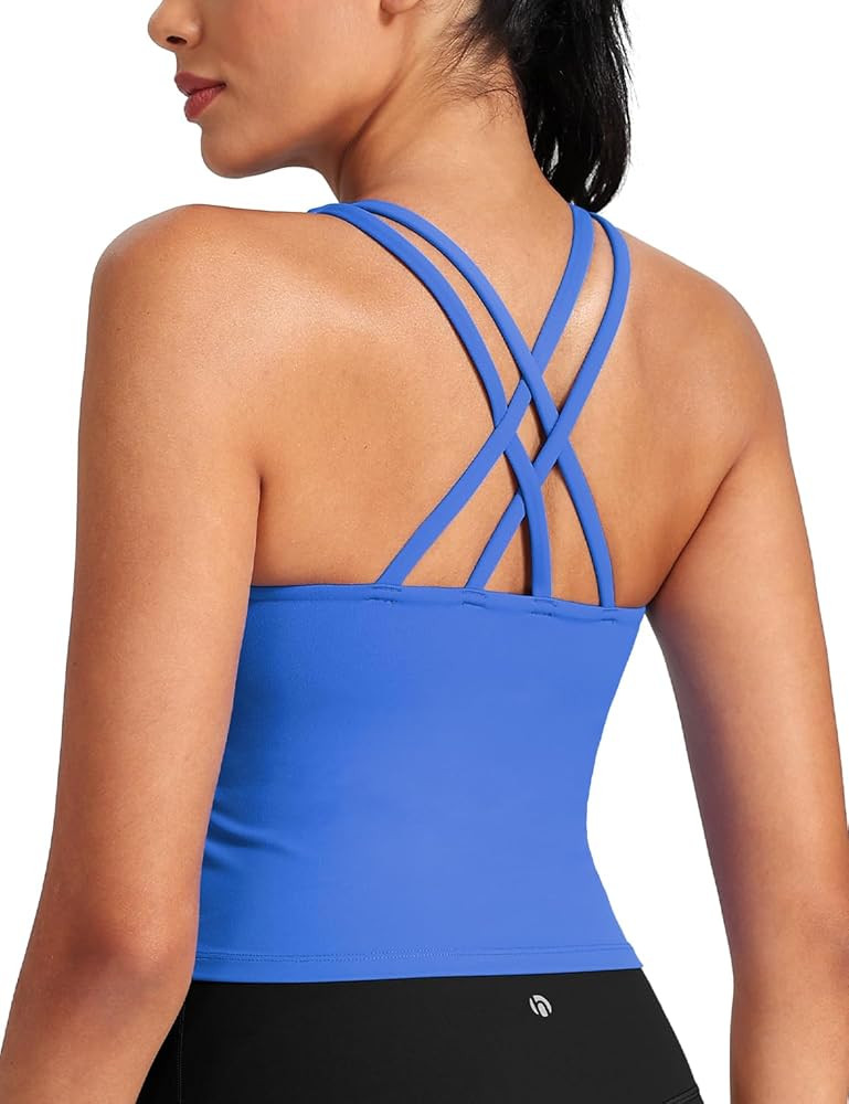 HeyNuts Longline Zeal Bras Medium Impact Wirefree Sports Bras Workout Crop Tank Tops with Removab... | Amazon (US)