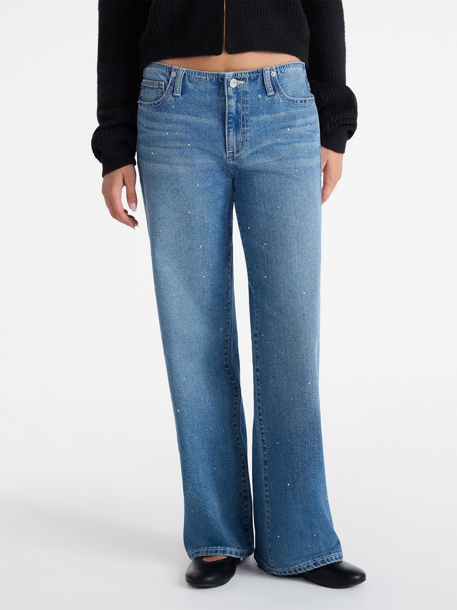 No Boundaries Studded Baggy Wide Leg Jeans, 31.5'' Inseam, Women's | Walmart (US)