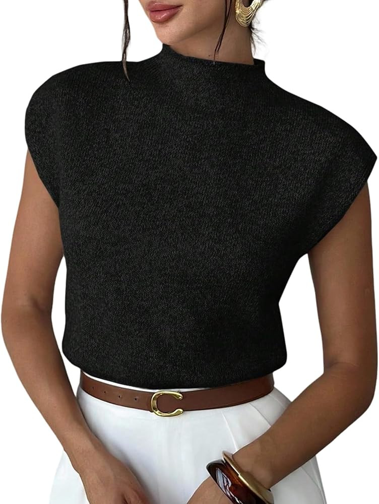 ZAFUL Women's Mock Neck Sweater Vest Cap Sleeve Casual Knit Pullover Tank Outfits Tops | Amazon (US)