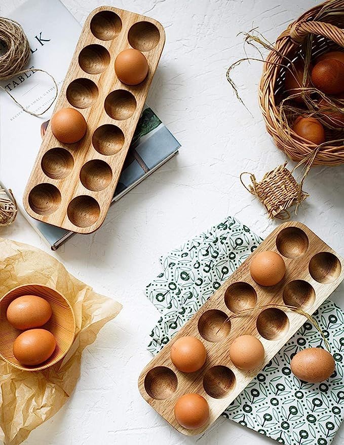 Wooden Egg Holder by ILLATO, Premium Acacia Wood Egg Tray, 12 Holes Egg Plate, Countertop Egg Tra... | Amazon (US)