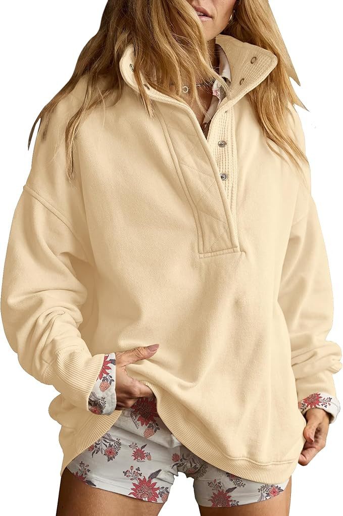 Gacaky Sweatshirt for Women Oversized Casual Long Sleeve Button Henley Neck Pullover Tops Fashion... | Amazon (US)