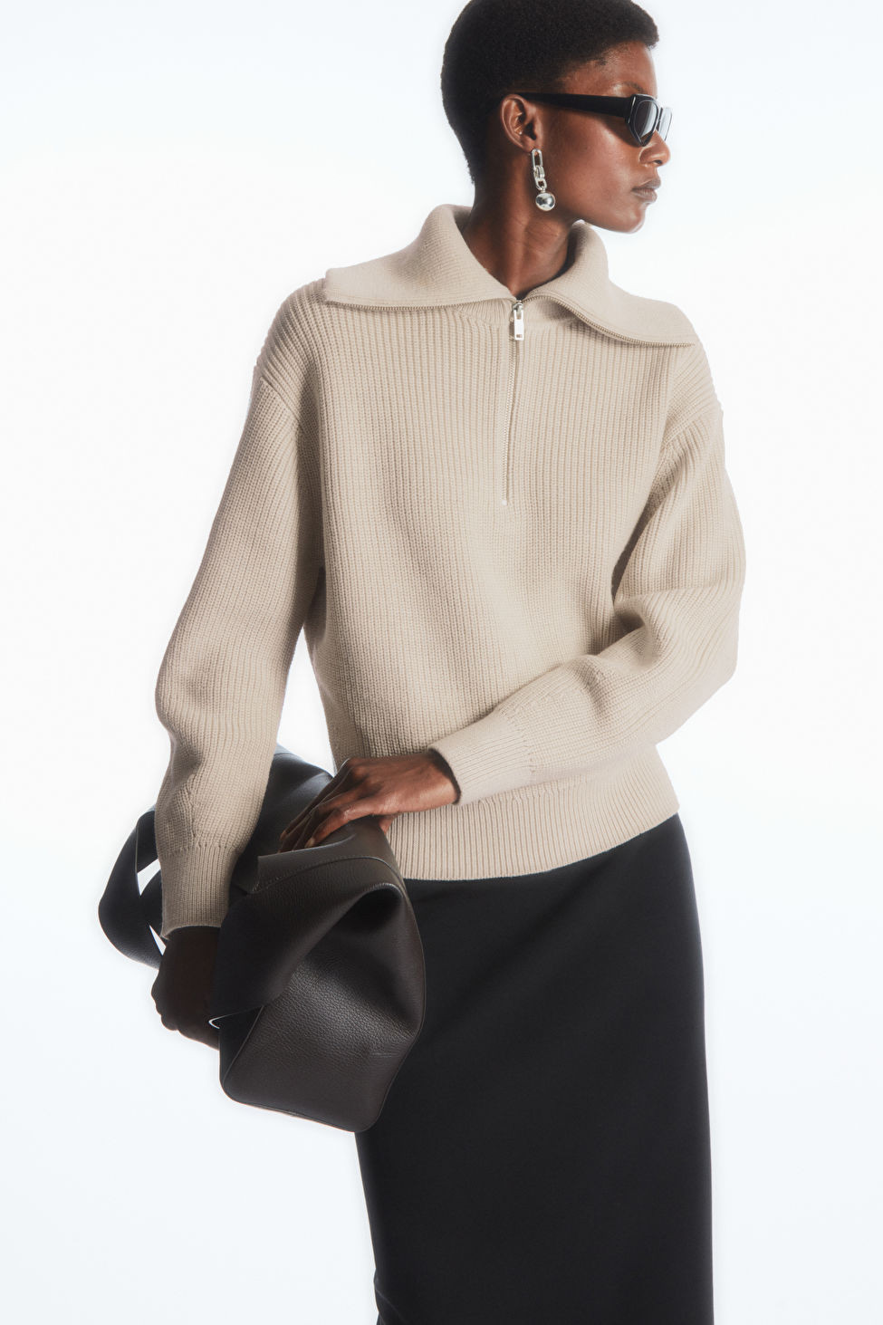 WOOL AND COTTON HALF-ZIP JUMPER | COS (EU)