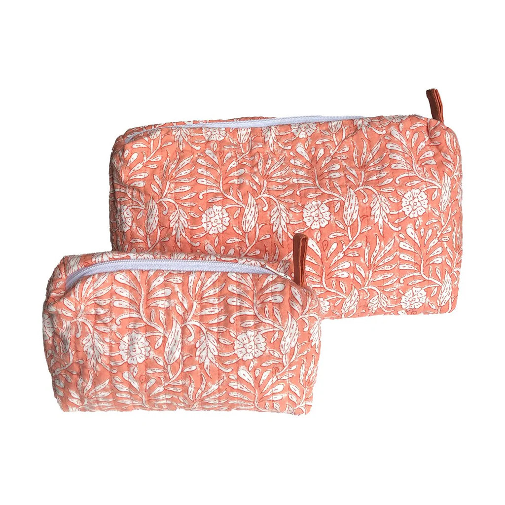 Jasmine Zipper Pouch, Coral, Small | Paloma & Co.