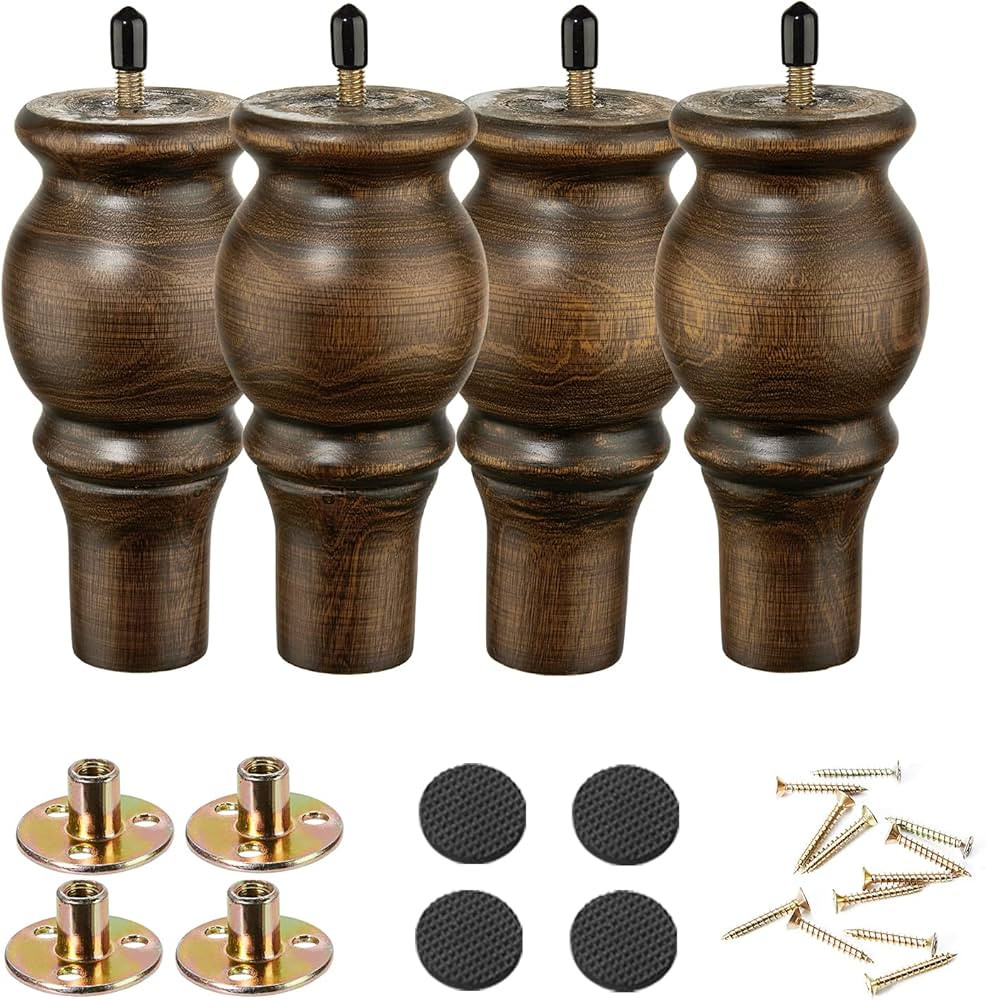 SHANJUE Wood Furniture Legs 6 inch Sofa Legs Set of 4 Round Brown Couch feet Sofa Replacement Par... | Amazon (US)