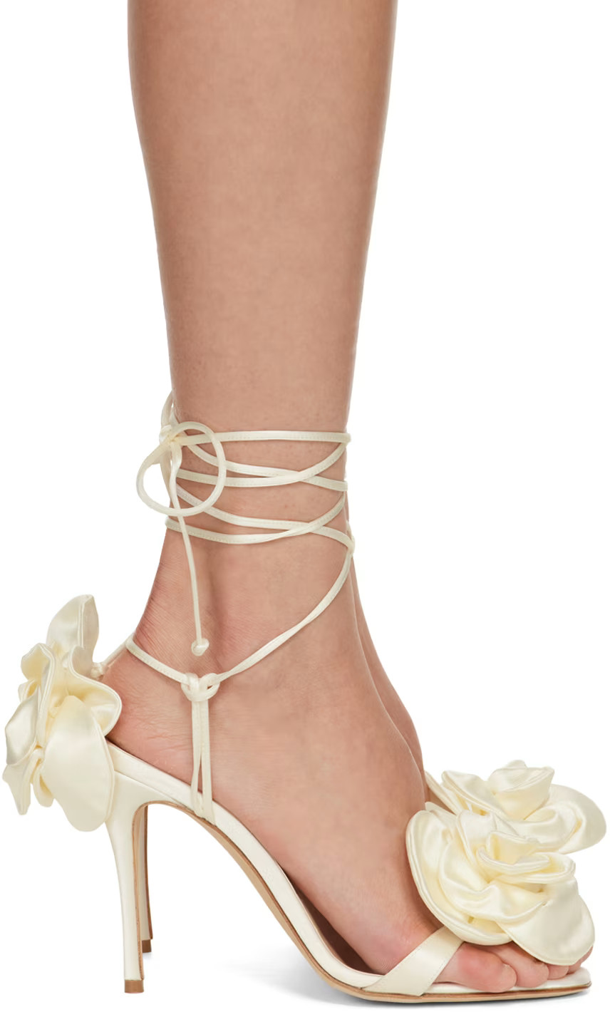 White Double Flower Heeled Sandals | SSENSE