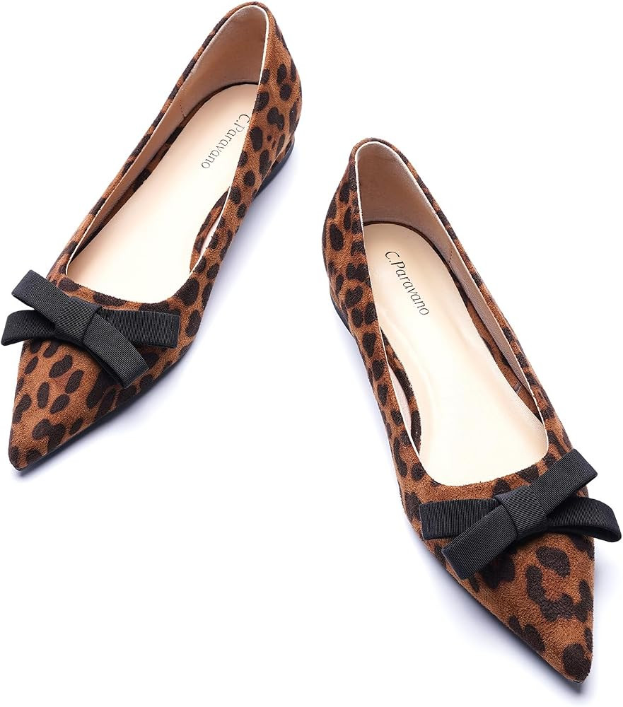 C.Paravano Suede Bow Knot Flats I Ballet Flats for Women I Pointed Toe Flats I Slip on Flats | Amazon (US)
