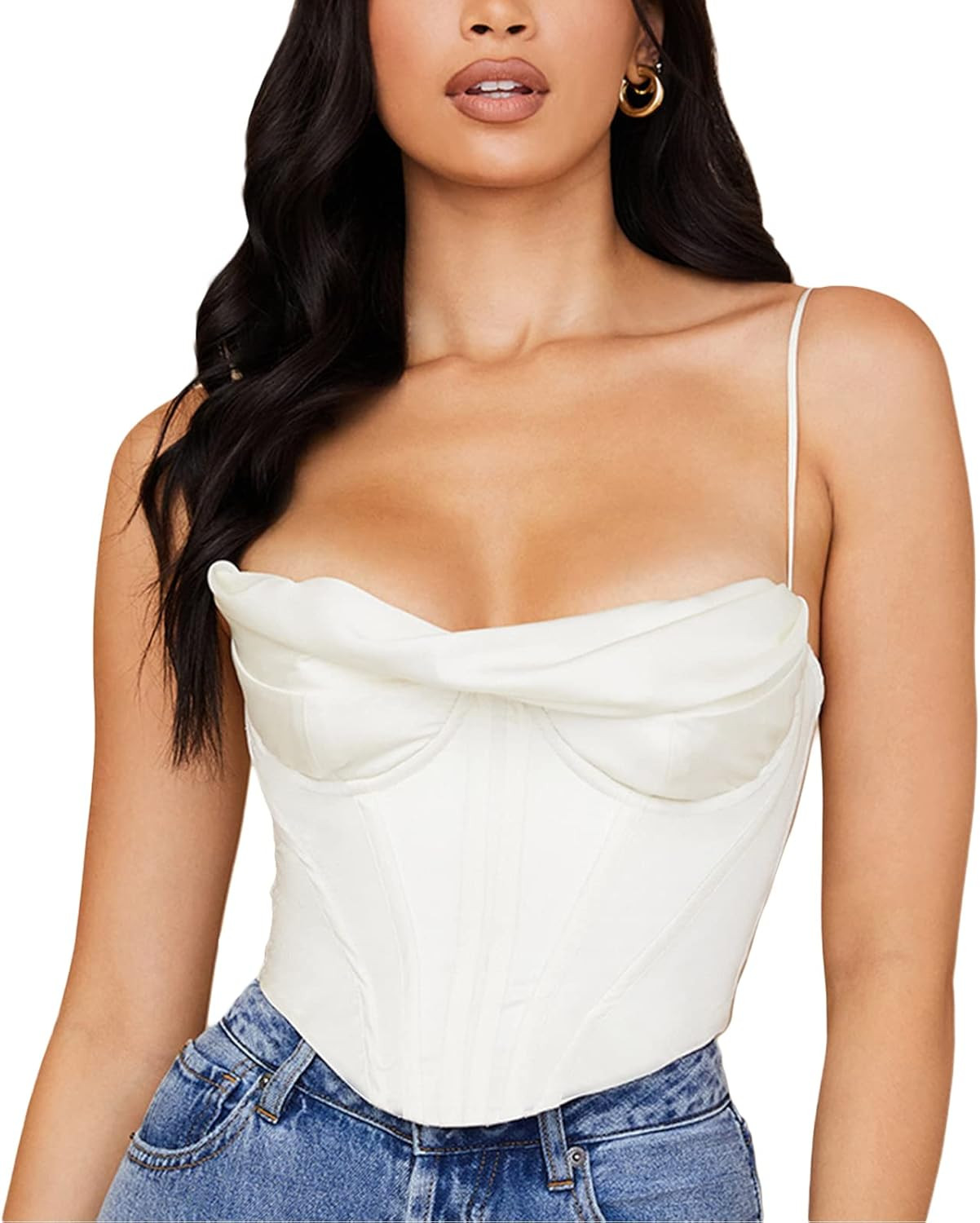 Women's Sexy Bustier Corset Tops Push Up Off Shoulder Heap-Neck Camisole Spaghetti Strap Slim Cro... | Amazon (US)