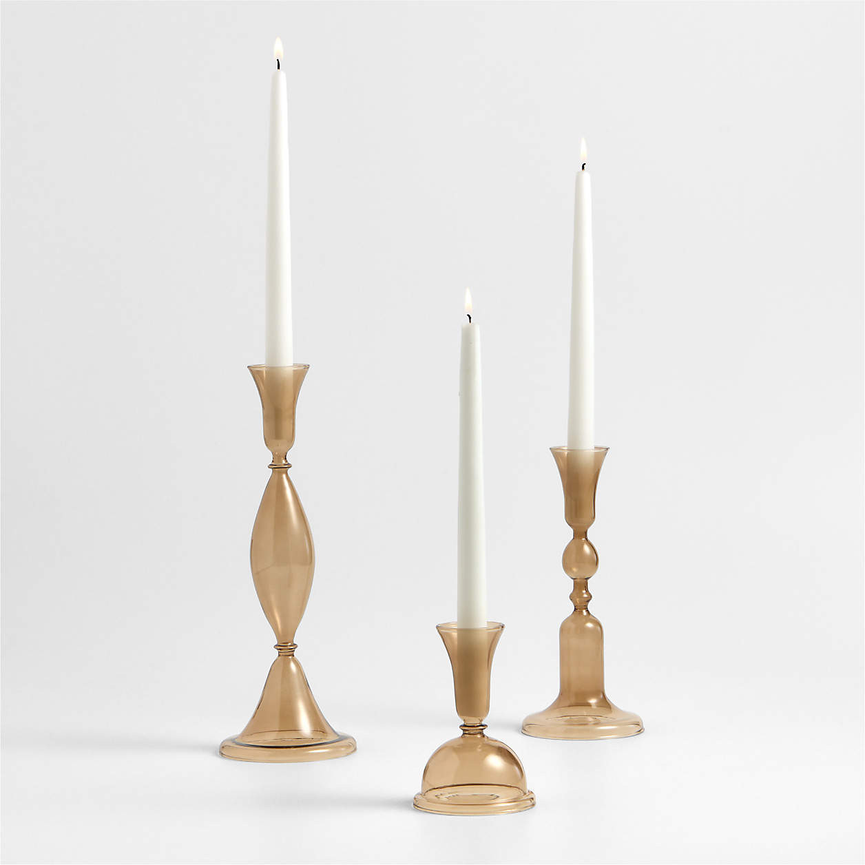 Milano Large Amber Glass Taper Candle Holder 12.5" + Reviews | Crate & Barrel | Crate & Barrel