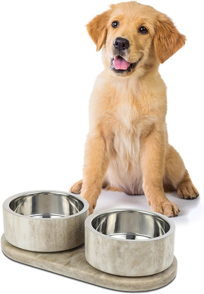 DBL1000E Marbre Small/Medium Modern Weighted Double Marble and Stainless Steel Bowl 12oz (1.5 Cup... | Amazon (US)