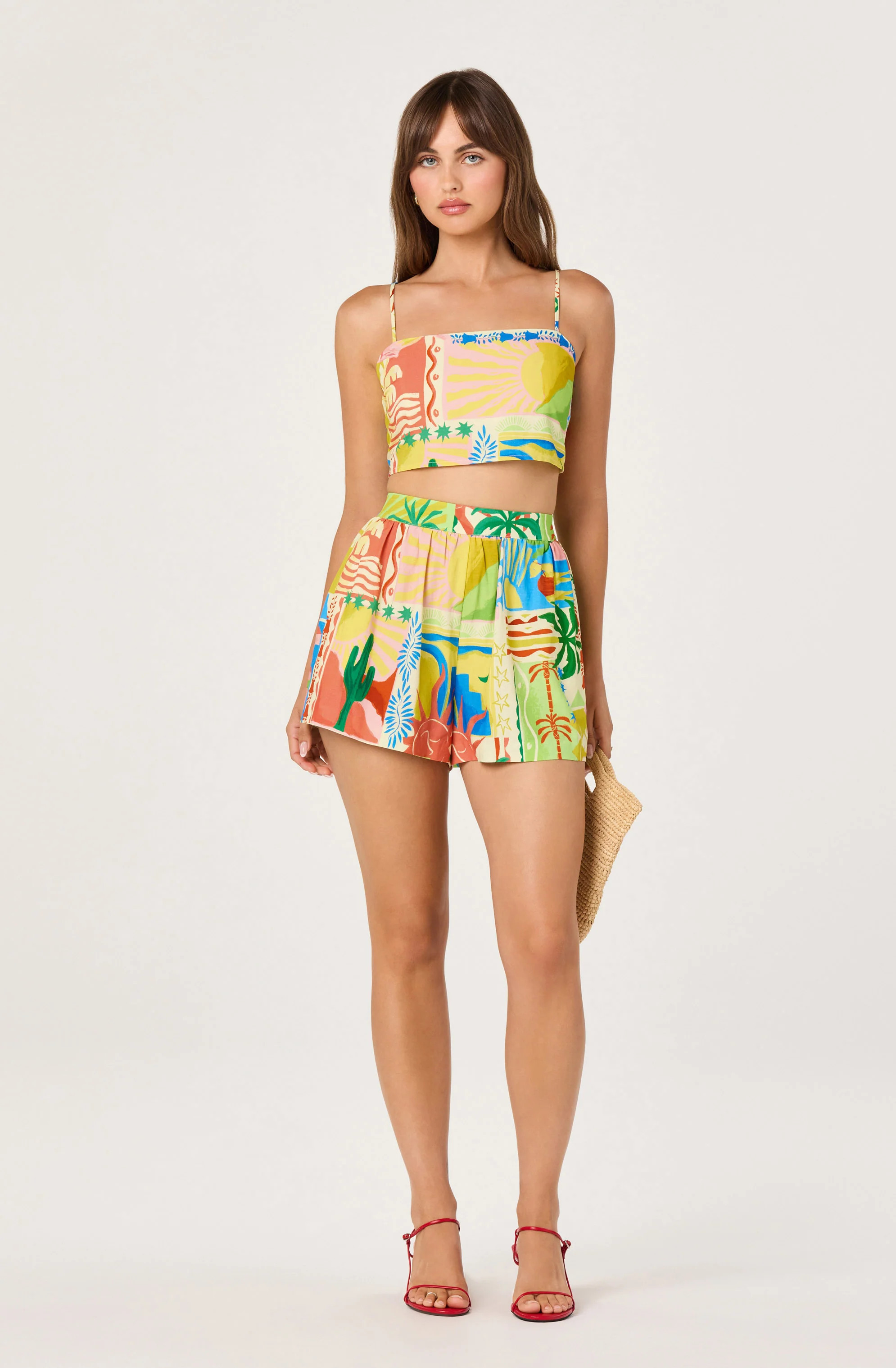 Loren High-Rise Gathered Linen Shorts - Sunset oasis / XS | ASTR The Label (US)