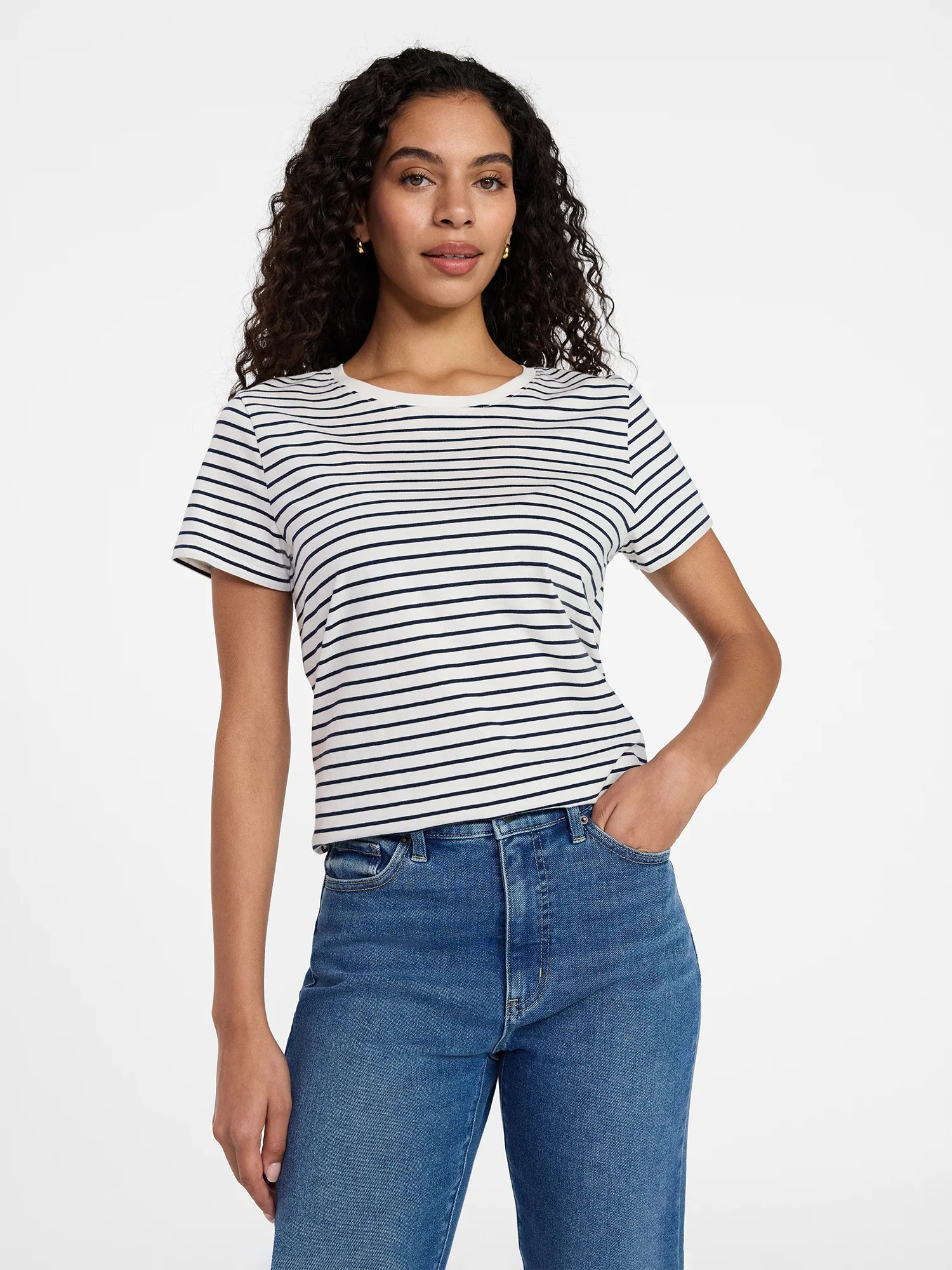 Time and Tru Women's Cotton Crewneck Tee with Short Sleeves, Sizes XS-XXXL | Walmart (US)