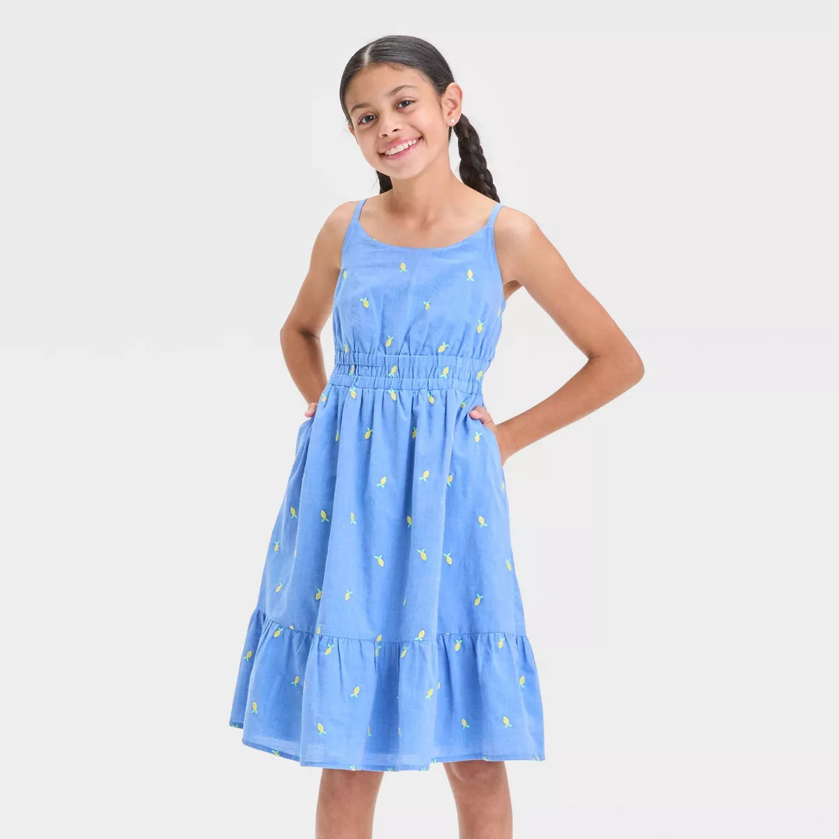 Girls' Chambray Woven Midi Dress - Cat & Jack™ Blue | Target