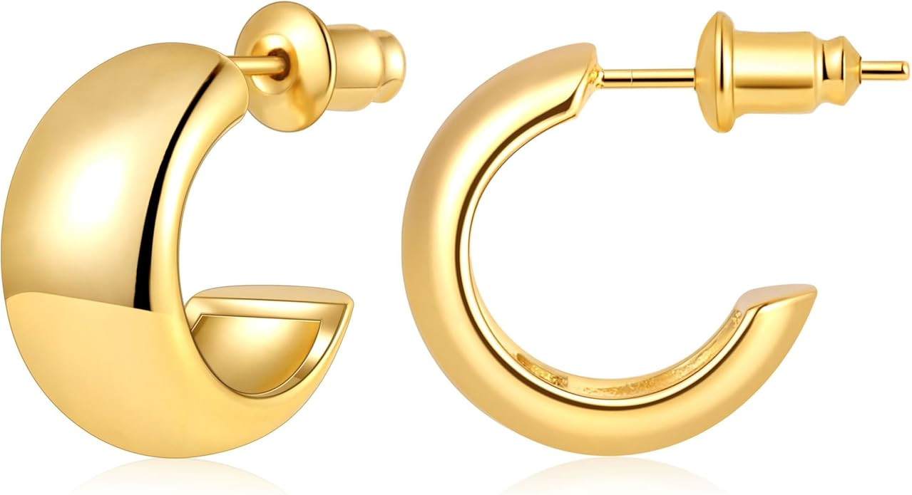 Gamicy Small Gold Hoop Earrings for Women with 925 Stering Silver Post, 14K Real Gold Plated Chun... | Amazon (US)