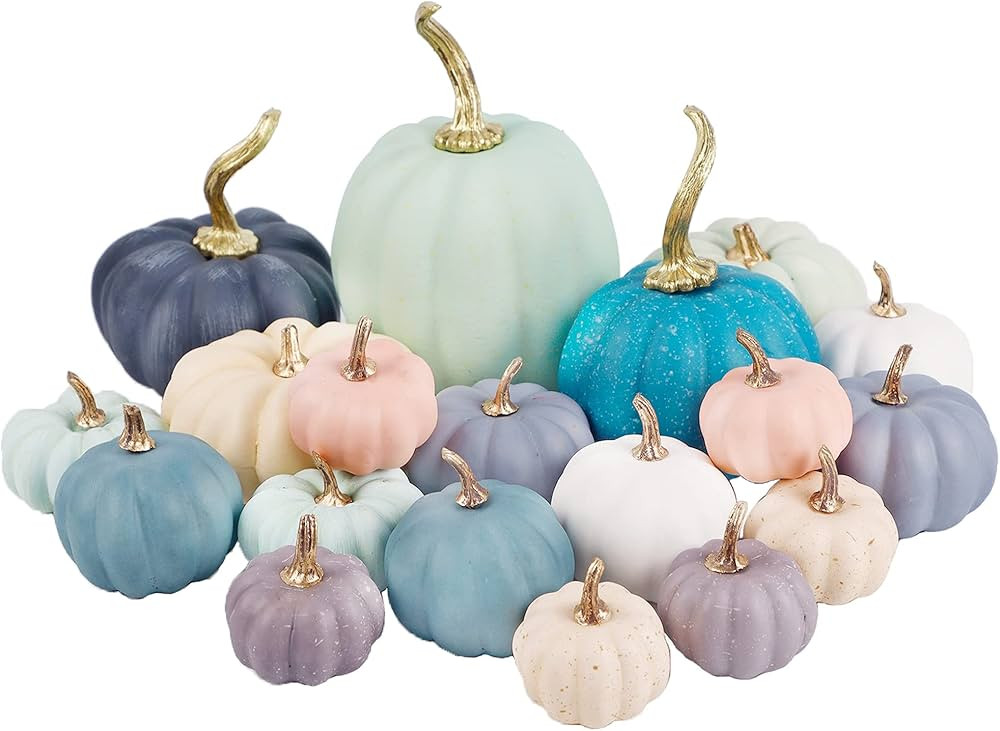 winemana 19 Pcs Thanksgiving Decorations Artificial Pumpkins, 8 Sizes 12 Colors Fall Fake Plastic... | Amazon (US)
