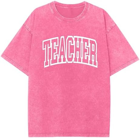 Teacher Shirts for Women Acid Wash Oversized Graphic Tee Crewneck Teacher Outfits Casual Short Sl... | Amazon (US)