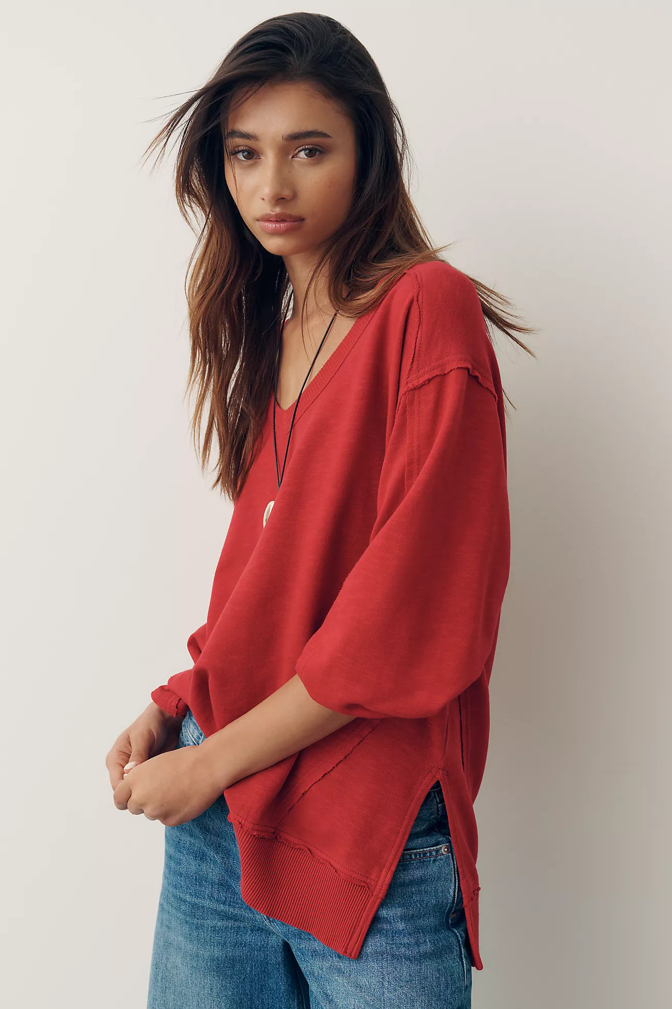 Pilcro Long-Sleeve V-Neck Oversized Popover Top | Anthropologie (US)