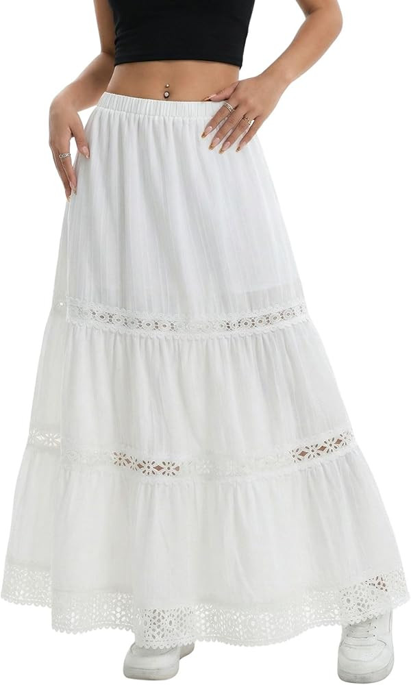 Verdusa Women's Long Maxi Skirt 2026 Boho Flowy Flared Ruffle Skirts Beach Vacation Spring Going ... | Amazon (US)