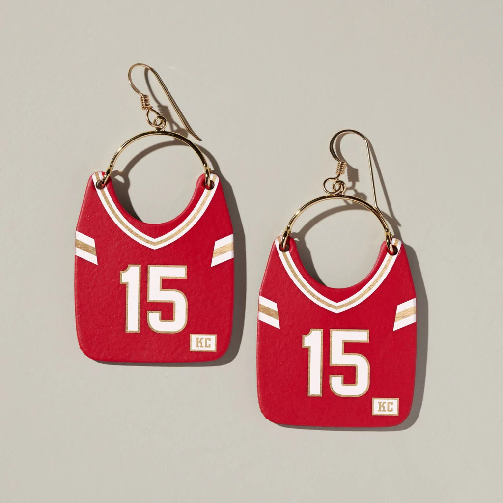 Kansas City Football Jersey Earrings #15 | Nickel and Suede