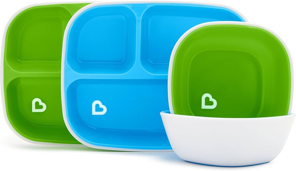 Munchkin® Splash™ 4 Piece Toddler Divided Plate and Bowl Dining Set, Blue/Green | Amazon (US)