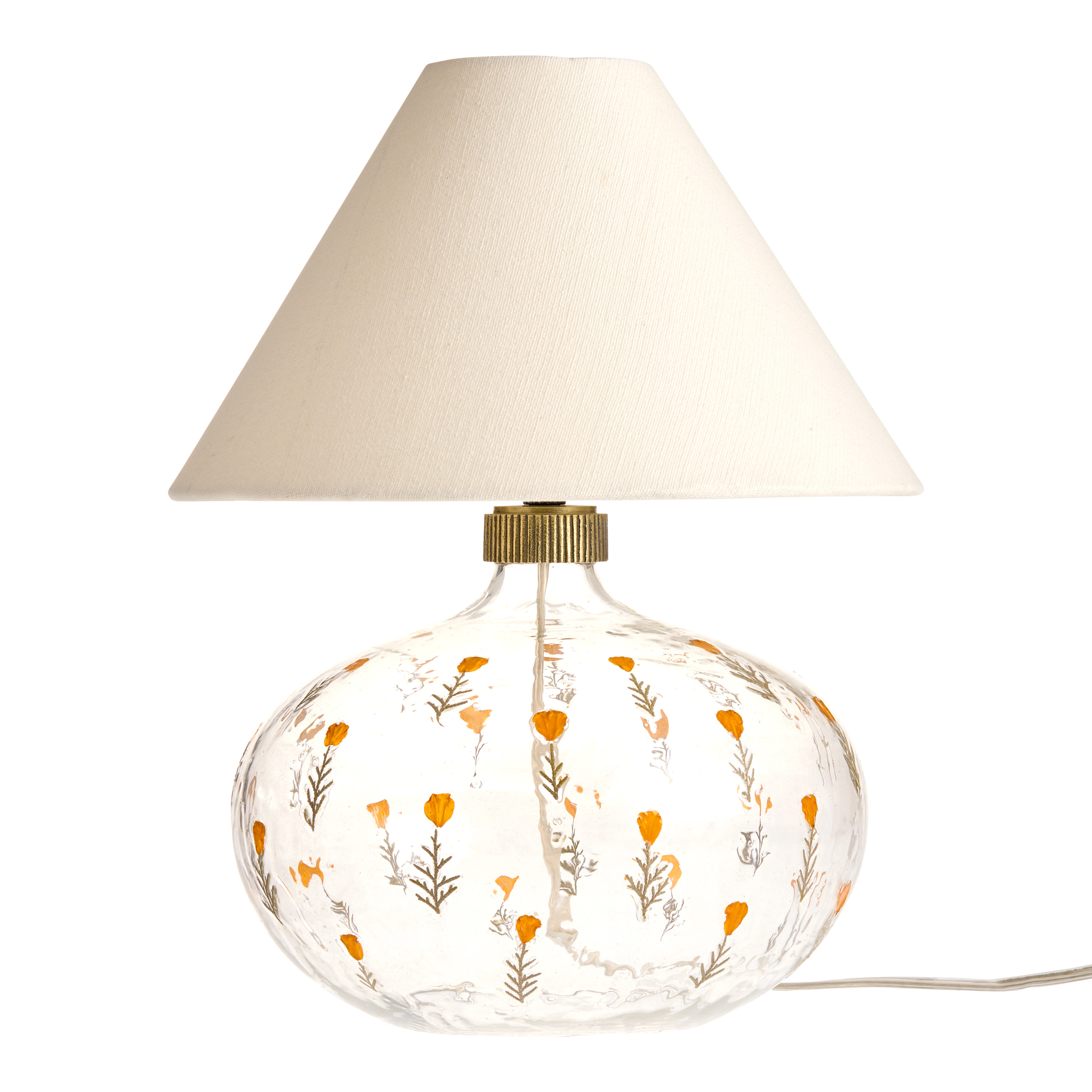Blown Glass Orb Pressed Poppy Flower Empire Shade Table Lamp | World Market