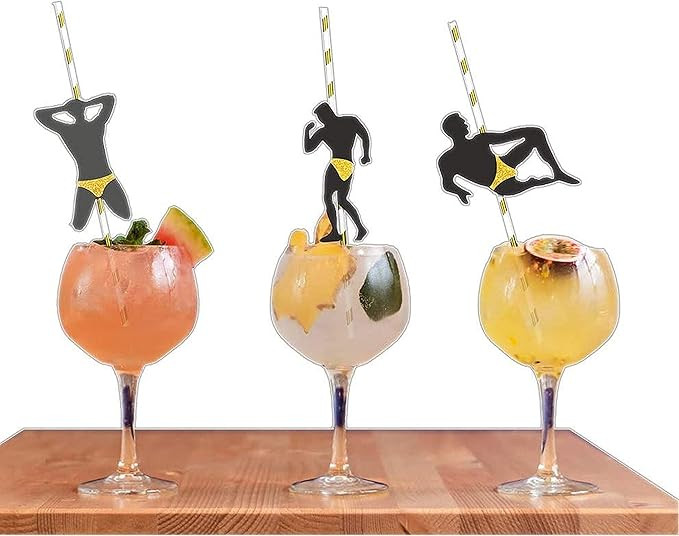 Bachelorette Party Decorations Straws I 24 Pack Stripper Pole Dancer Straw I Black and Gold Glitt... | Amazon (US)