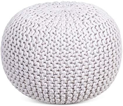 BIRDROCK HOME Round Pouf Foot Stool Ottoman - Knit Bean Bag Floor Chair - Cotton Braided Cord - G... | Amazon (US)