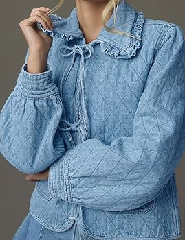 Kedera Womens Denim Jacket Casual Long Sleeve Peter Pan Collar Denim Shirts Tie Front Shacket Loo... | Amazon (US)