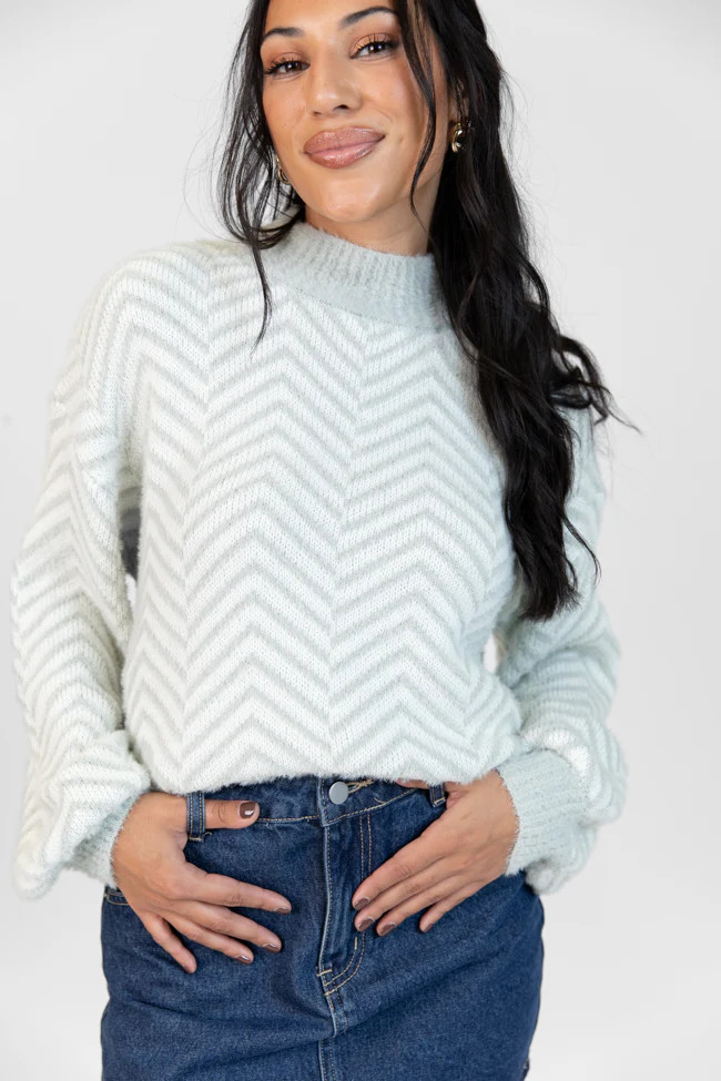 All That You Are Grey Fuzzy Herringbone Mock Neck Sweater DOORBUSTER | Pink Lily