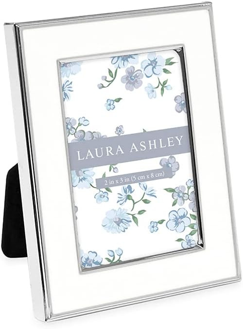 Laura Ashley 2x3 White Enamel Picture Frame, Silver Metal Edge with Easel, for Countertop, Counte... | Amazon (US)