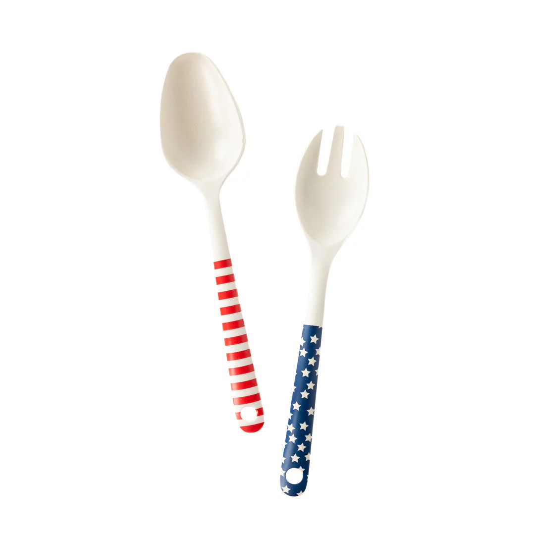 Stars and Stripes Salad Spoon and Fork Reusable Bamboo Serving-ware | My Mind's Eye
