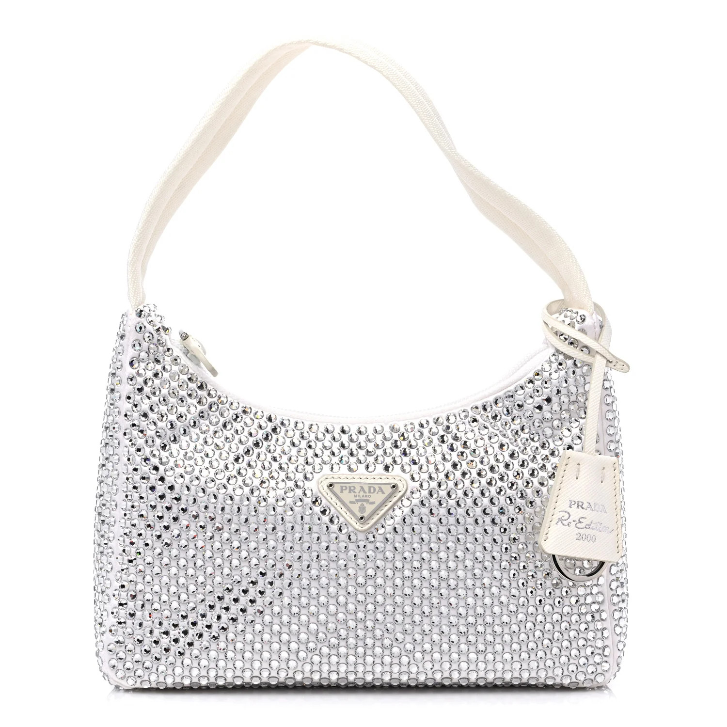 PRADA Satin Crystal Mini Re-Edition Bag White | FASHIONPHILE (US)