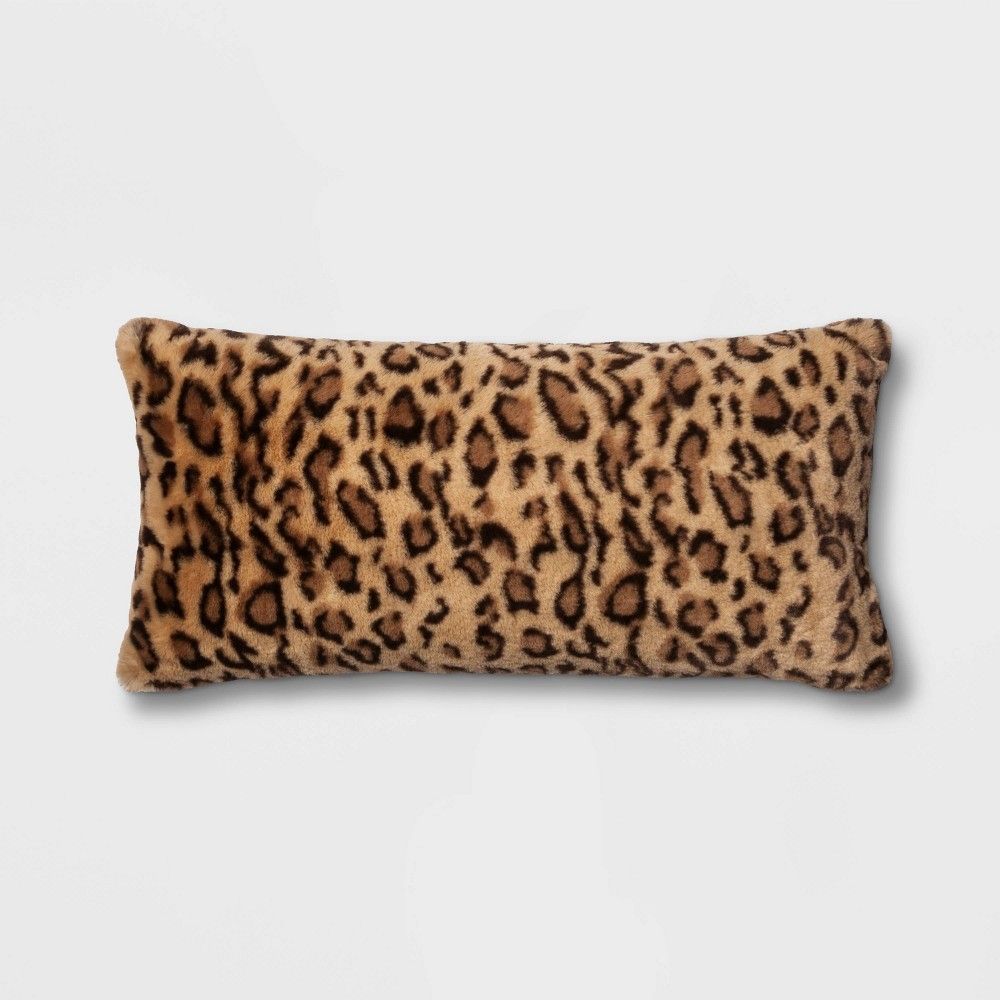 Leopard Faux Fur Oversize Lumbar Throw Pillow Neutral - Threshold | Target