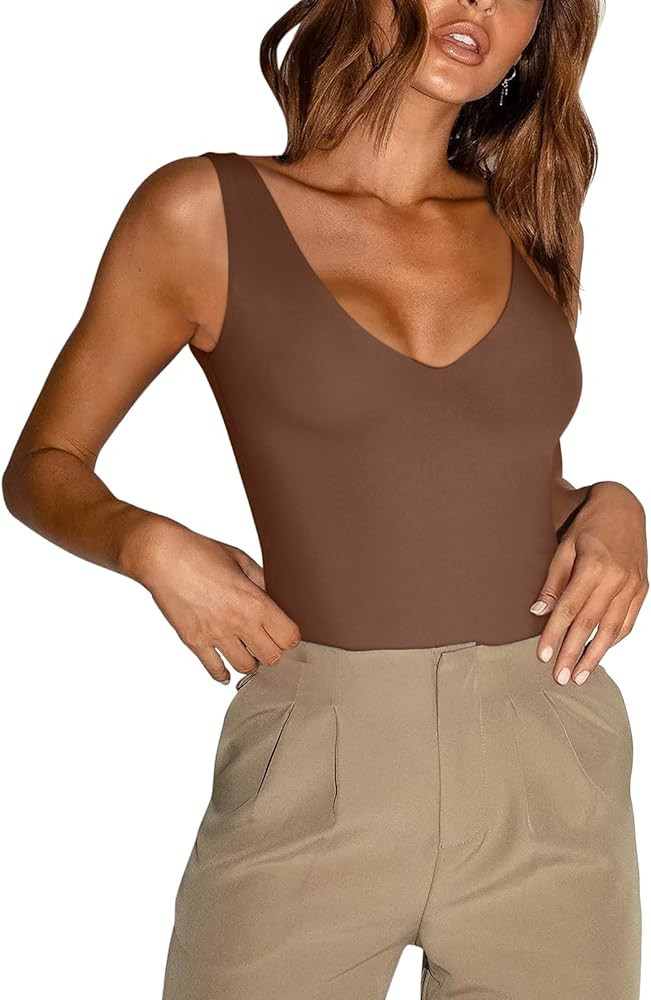 REORIA Butsmooth® Women’s Trendy Sexy Plunge Deep V Neck Sleeveless V Backless Going Out Tank ... | Amazon (US)