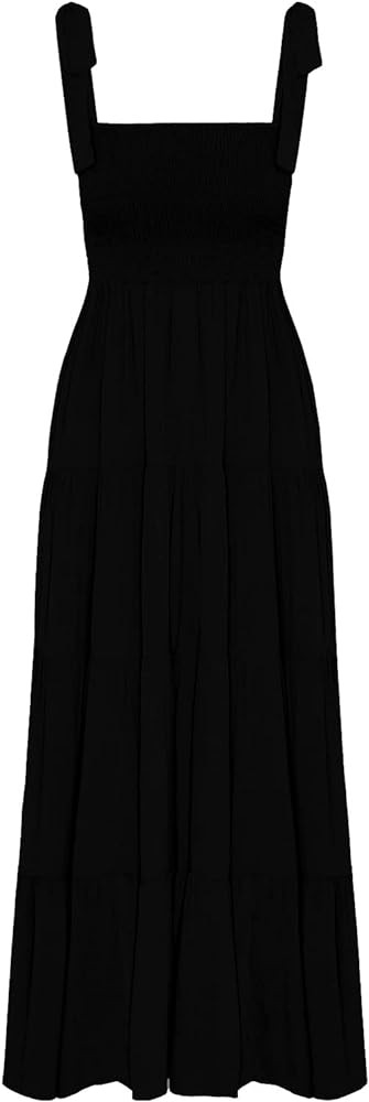 kinstell Women's Summer Boho Spaghetti Strap Square Neck Ruffle Casual Flowy Long Dress Beach Swi... | Amazon (US)