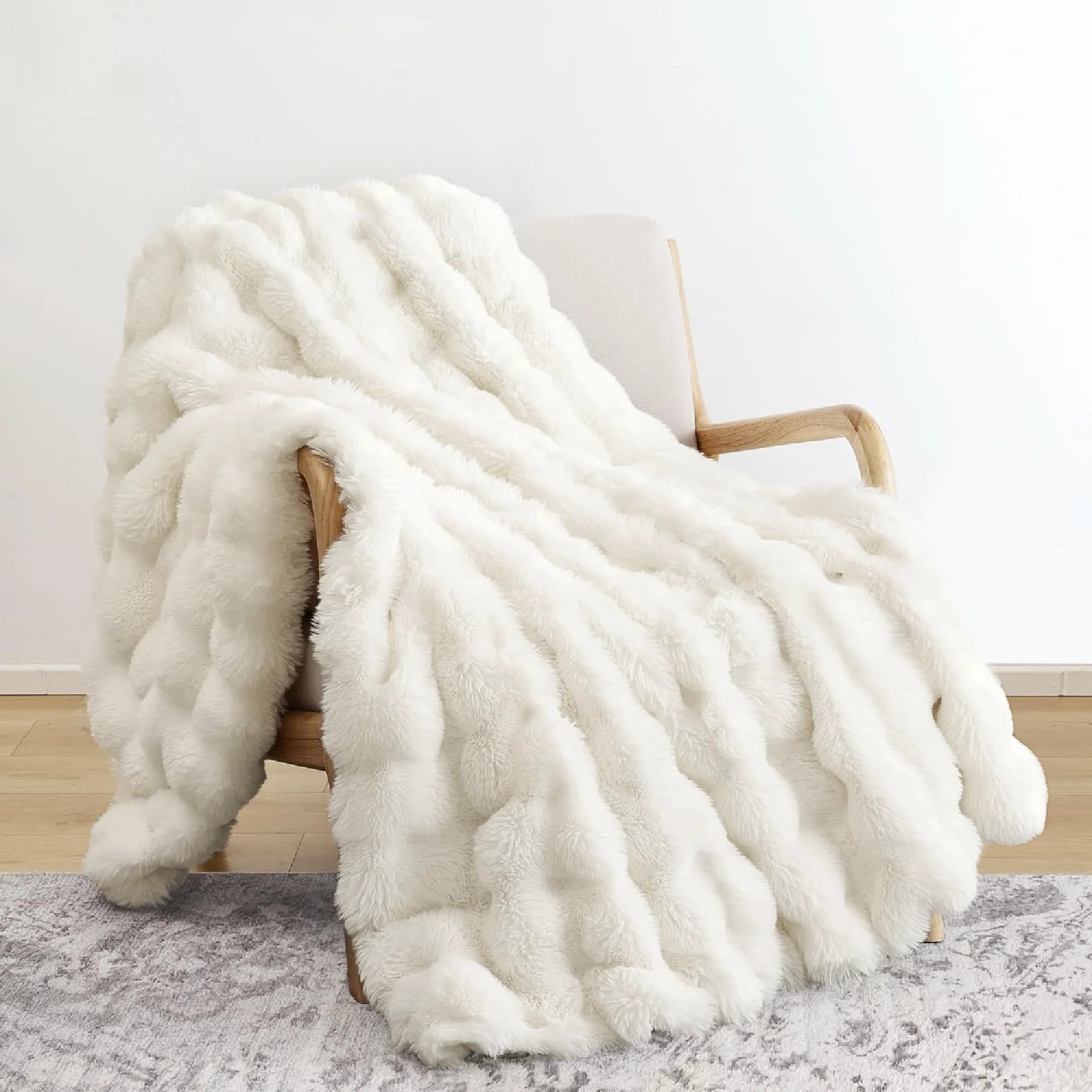 Haalan Cozy Faux Rabbit Fur Soft Reversible Throw Blanket | Wayfair North America