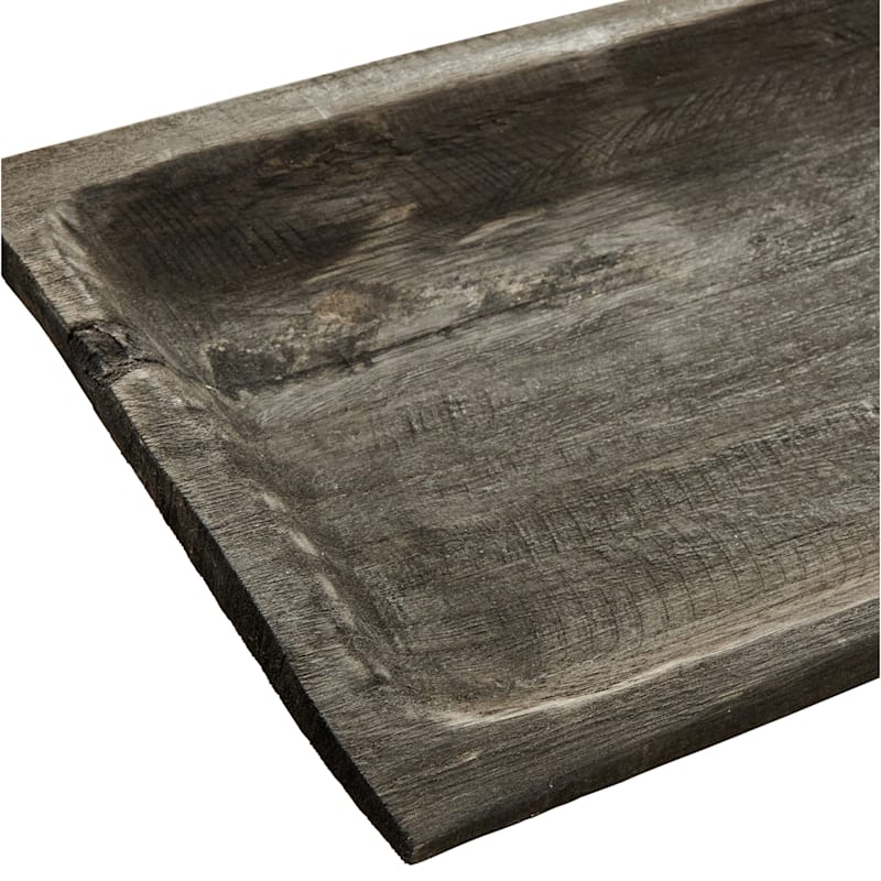 Black Brush Wooden Decorative Tray, 20x10 | At Home