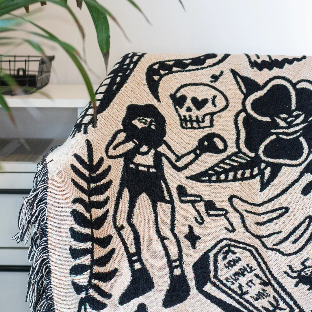 traditional tattoo blanket woven throw blanket tattoo tapestry wall hanging picnic blanket | Etsy (US)